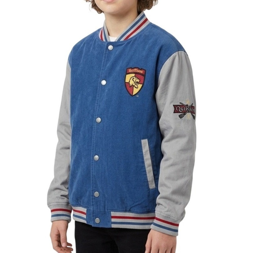 Harry Potter Team Gryffindor Blue Gray Bomber Jacket Size Youth Large (14/16)